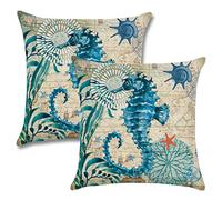 7COLORROOM 2pack Seahorse Throw Pillow Covers Ocean Theme Home Decorative Throw Pillow Cases 18”×18” Cushion Covers for Patio Sofa Couch (Seahorse)