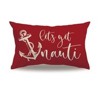 7COLORROOM Beach Theme Pillow Covers Double-Sided Printed Red Let’s Get Nauti Anchor Coastal Decor Rectangular/Waist Cushion Covers Nautical Summer Home Decor Pillowcases 12”×20”Red, 12”×20”