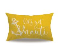 7COLORROOM Beach Theme Pillow Covers Double-Sided Printed Yellow Let’s Get Nauti Anchor Coastal Decor Rectangular/Waist Cushion Covers Nautical Summer Home Decor Pillowcases 12”×20” (Yellow, 12”×20”)