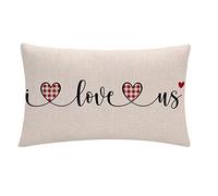 7COLORROOM Happy Valentine's Day Lumbar Pillow Cover I Love Us Red Buffalo Check Love Heart Decorations Rectangular/Waist Cushion Covers Romantic Gift Anniversary Wedding Holiday Pillowcases 12”x20”