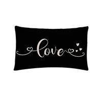7COLORROOM Happy Valentine's Day Pillow Cover Black Love Valentine's Day Decorations Rectangular/Waist Cushion Cover Romantic Gift Anniversary Wedding Holiday Pillowcases 12”x20”,for Sofa Bed Patio