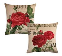 7COLORROOM Rose Cushion cover, Blooming Red Rose with Flowers &Green Leaves Pattern Pillowcases Decorative Square Pillow Cover,18 X 18 Inches 2 Pack For Sofa,Couch,Bed. (Red Rose)