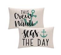7COLORROOM Set of 2 Sea Theme Pillow Covers Nautical & Ocean Style Anchor Rectangular/Waist Cushion Covers Beach Seas The Day Summer Decorative Lumbar Pillowcase 12”×20”