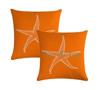 7COLORROOM Set of 2 Seas The Day Throw Pillow Cover Beach Starfish On Orange Background Cushion Cover Coastal Sea Theme Home Decorative Pillowcases 18" x 18" for Sofa Couch Porch (18" x 18", Orange)