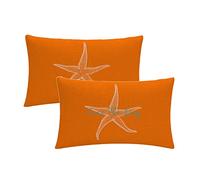 7COLORROOM Set of 2 Seas The Day Throw Pillow Cover Beach Starfish On Orange Background Rectangular/Waist Cushion Cover Coastal Sea Theme Home Decorative Pillowcases 12" x 20" (12" x 20", Orange)
