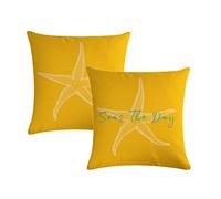 7COLORROOM Set of 2 Seas The Day Throw Pillow Cover Beach Starfish On Yellow Background Cushion Cover Coastal Sea Theme Home Decorative Pillowcases 18" x 18" for Sofa Couch Porch (18" x 18", Yellow)