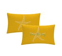 7COLORROOM Set of 2 Seas The Day Throw Pillow Cover Beach Starfish On Yellow Background Rectangular/Waist Cushion Cover Coastal Sea Theme Home Decorative Pillowcases 12" x 20" (12" x 20", Yellow)