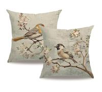 7COLORROOM Set of 2 Watercolor Birds Pillow Covers Spring Flower & Hummingbird Cushion Covers White and Grey Painting Birds Home Decorative Pillowcases 18x18 inch for Patio Furniture Bed (White/Grey)