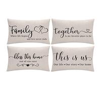 7COLORROOM Set of 4 Farmhouse Decor Pillow Covers Family Inspirational Quotes Rectangular/Waist Cushion Cover Rustic Family Words Country Lumber Decor Pillowcases 12" X 20" for Sofa/Couch/Porch