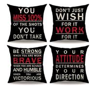 7COLORROOM Set of 4 Inspirational Quotes Throw Pillow Covers Farmhouse Vintage Decorative Cushion Cover Encouraging Saying Words Home Decor Pillowcases for Sofa/Couch/Porch (Black)