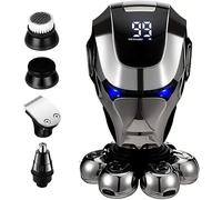 7D Head Shaver for Men - 5-in-1 Electric Grooming Kit with Beard Trimmer, Nose Clipper, Facial Brush, Waterproof Wet/Dry Use, LED Display & USB Rechargeable Razor