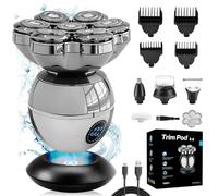 7D Trimpod 3.0 The Ultimate Shaver for Men & Women, Trim Pod 3.0 Wireless Charging Independent Floating Powerful Magnetic Bald Head Shaver for Men, IPX7 with 7 Rotating ShaverHeads (Silver-Fully)