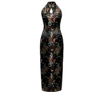 7Fairy Women's Black Backless Long Chinese Prom Dress Dragon Halter Size UK 6
