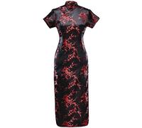 7Fairy Women's Black&Red VTG Chinese Prom Dress Cheongsam Long Floral Size UK 16