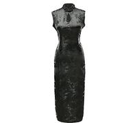 7Fairy Women's Black Sexy Chinese Dress Cheongsam Long Floral Keyhole Size UK 12