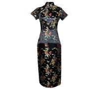 7Fairy Women's Black VTG Chinese Evening Dress Cheongsam Long Dragon Size UK 18
