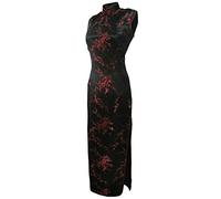 7Fairy Womens Bodycon Black/Red Keyhole Long Chinese Dress Cheongsam Size 8 Us
