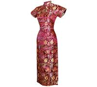 7Fairy Women's Burgundy VTG Chinese Dress Cheongsam Long Ten Buttons Size UK 12