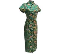 7Fairy Women's Green VTG Chinese Dress Cheongsam Long Ten Buttons Size UK 16
