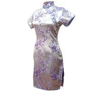7Fairy Women's Lilac VTG Chinese Evening Dress Cheongsam Mini Floral Size UK 10