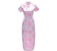 7Fairy Women's Pink VTG Chinese Evening Dress Cheongsam Long Floral Size UK 16