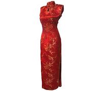 7Fairy Women's Red Chinese Wedding Dress Qipao Floral Long Keyhole Size UK 22