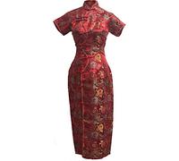 7Fairy Women's Red Long Chinese Floral Cheongsam Dress Ten Buttons Size UK 6