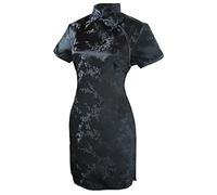7Fairy Women's Sexy Black Floral Mini Chinese Evening Dress Cheongsam - Black -