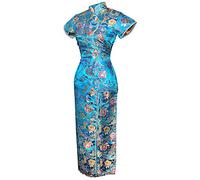 7Fairy Women's Turquoise VTG Chinese Dress Cheongsam Long Ten Buttons Size UK 14