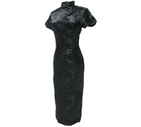 7Fairy Women's VTG Black Floral Long Chinese Party Dress Cheongsam
