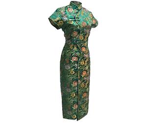 7Fairy Women's VTG Green Ten Buttons Long Chinese Dress Cheongsam
