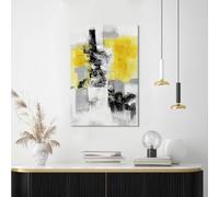 7Fisionart Gray and Yellow Abstract Canvas Wall Art Pictures Painting Grey Black Mustard Wall Decor Modern Framed Artwork for Living Dining Room Kitchen Office Bathroom 16"x24"