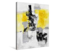 7Fisionart Yellow Wall Decor Gray Canvas Pictures Wall Art Abstract Paintings Black White Large Framed Artwork for Bedroom Living Room Kitchen Office Bathroom Decorations 24"x32"