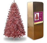 7Ft/2.1m Artificial Christmas Tree Rose Gold Shiny Tinsel Tips Bushy Look Luxurious Hinged Branches Xmas Holiday Home Decorations