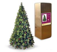 7Ft/2.1m Californian Boulder Pine Bushy Look Luxurious Forest Green Artificial Christmas Tree Pine Cones Hinged Branches Xmas Home Showroom Centerpiece Decorations