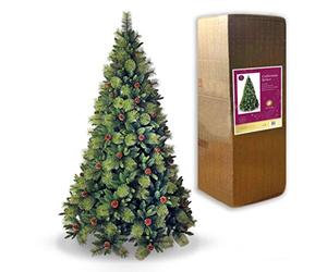 7Ft/2.1m Californian Boulder Pine Bushy Look Luxurious Forest Green Artificial Christmas Tree Pine Cones Hinged Branches Xmas Home Showroom Centerpiece Decorations