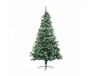 7ft/2.1m Pre-Lit Artificial Christmas Tree Alaskan Pine Green 800 Tips - 200 Cool White LEDs Metal Stand Xmas Home Decorations