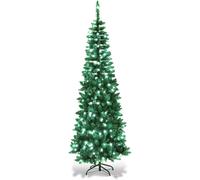 7Ft/2.1M Pre Lit Artificial Green Slim Christmas Pencil Tree,625 Pointed Tips,230 Cool White LEDs