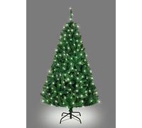 7ft/2.1m Pre-Lit Green Bushy Imperial Pine Artificial Deluxe Christmas Tree Hinged Branches 1084 Pencil Point Tips with 300 White LEDs Metal Stand Xmas Home Decorations