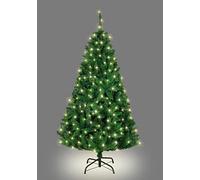7ft/2.1m Pre-Lit Green Bushy Imperial Pine Artificial Deluxe Christmas Tree Hinged Branches 1084 Pencil Point Tips with 300 Warm White LEDs Metal Stand Xmas Home Decorations