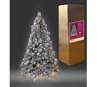7Ft/2.1M Pre-Lit Snowy Helsinki Fir Snow Covered Flocked Luxurious Artificial Green Christmas Tree Bushy Xmas Holiday Home Decoration Warm White LED Lights Last Up To 50,000 hrs