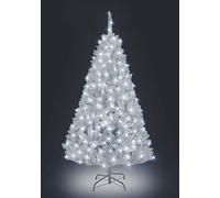 7ft/2.1m Pre-Lit White Bushy Imperial Pine Artificial Deluxe Christmas Tree Hinged Branches 1084 Pencil Point Tips with 300 White LEDs Metal Stand Xmas Home Decorations