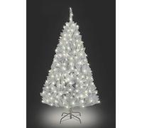 7ft/2.1m Pre-Lit White Bushy Imperial Pine Artificial Deluxe Christmas Tree Hinged Branches 1084 Pencil Point Tips with 300 Warm White LEDs Metal Stand Xmas Home Decorations