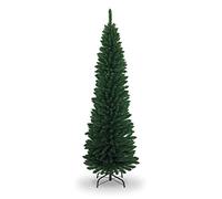 7Ft/2.1m Slim Christmas Tree Artificial Green Pencil Tree 625 Pointed Tips, Metal Stand, Holiday Home Decorations