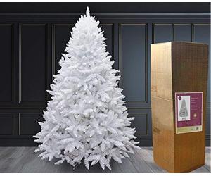 7ft/2.1m Snow White Bushy Imperial Pine Artificial Deluxe Christmas Tree Hinged Branches 1084 Pencil Point Tips with Metal Stand Xmas Home Decorations