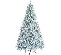 7ft/210cm Flocked Christmas Tree, Artificial Snowy Xmas Tree Bushy Christmas Tree with Foldable Mental Stand for Indoor&Outdoor Holiday Decoration Use, 1000 Tips