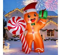 7FT Christmas Inflatable Gingerbread Man, Christmas Blow Up Yard Decorations with Build-in LED, Inflatable Christmas Decorations Outdoor for The Yard, Lawn, Garden