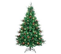 7ft Christmas Tree with Lights, AGM 210CM PE PVC Xmas Tree with Red Berries and Pine Cones for Indoor Outdoor Christmas Decor