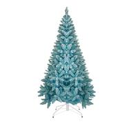 7Ft Flocked Blue Christmas Tree Snow Dusted Artificial Pine Foldable Metal Stand 1084 Tips Hinged Branches Snowy Bushy Luxury Holiday Home Decoration
