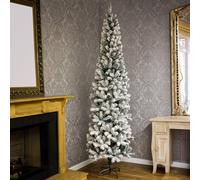 7Ft Flocked Spruce Pine Green Snow Tipped Effect Wrapped Slim Artificial Christmas Tree